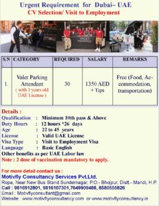 Valet Parking Jobs in Dubai