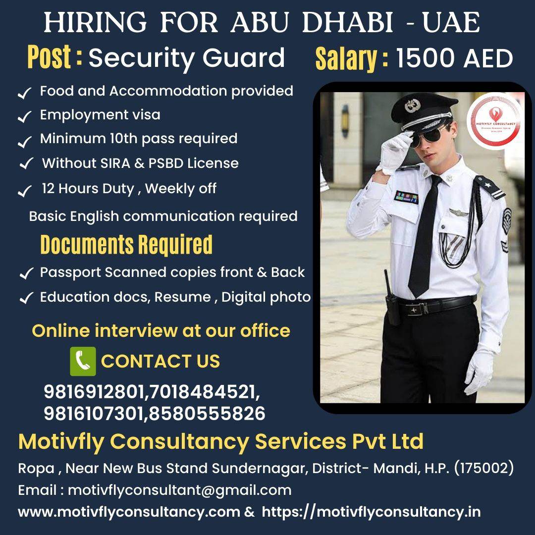 Security Guard Jobs in Dubai salary . Work permit employment visa Dubai